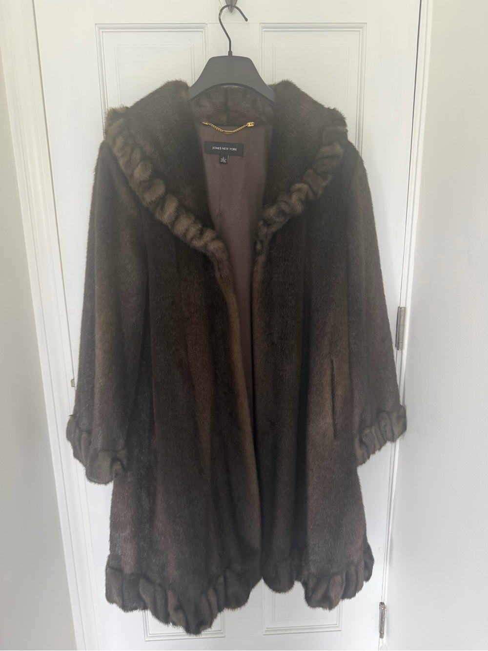 Jones New York Dark Brown faux mink mid length coat